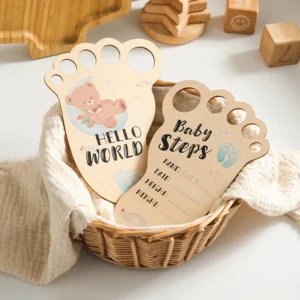 Baby Footprint Photography Prop Wooden Milestone Card Newborn Growth Commemoration Hello World Props photography Accessories