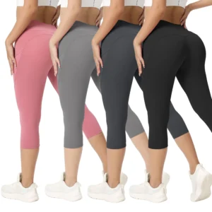 High Waist Fitness Capri Legging for Women With Pockets Quick Drying Cycling Pants Capri Yoga Sport Pants Side pocket