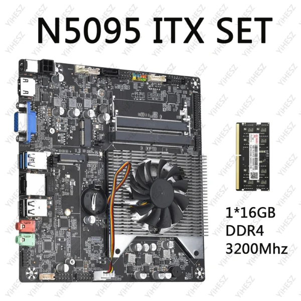 SZMZ ITX N5095 NAS Motherboard Mini PC Set With 2*16GB=32GB DDR4 RAM 11th Gen CPU Support NVME M.2 mini Computer Base Plate DDR4