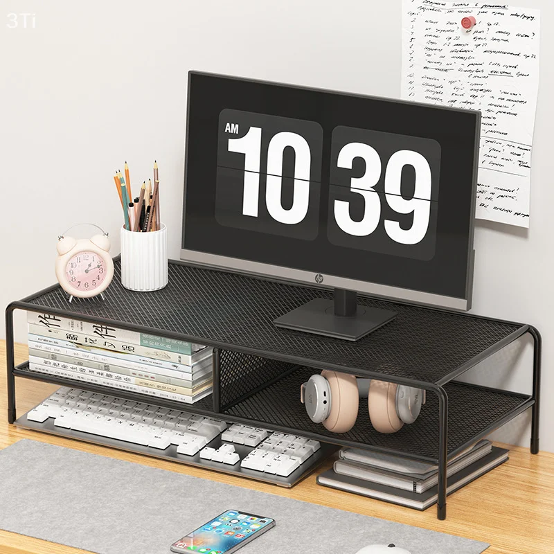 Dual Deck Computer Monitor Rising Holder PC Screen Stand Bracket Desktop Keyboard Mouse Laptop Storage Organizer Riser Shelf - Image 4