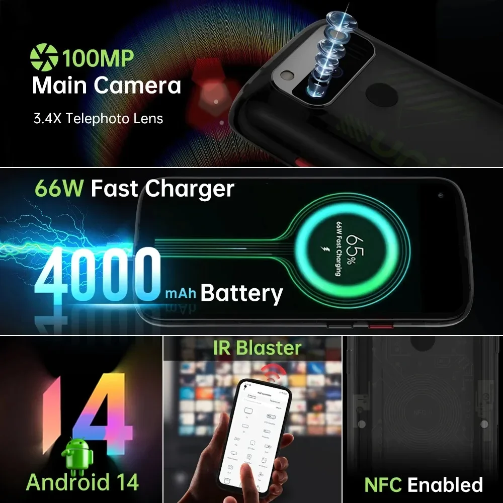 Unihertz Jelly Max 5G Mini Smartphone Android14 12GB+256GB Mobile Phones IR Blaster 100MP 4000mAh 66W 5.05" Small Cell Phone NFC - Image 3