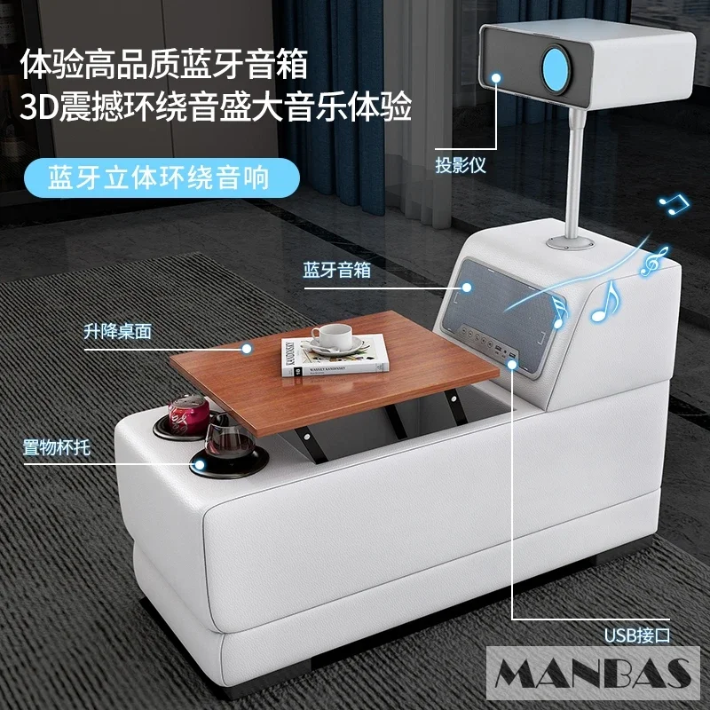 MANBAS Luxury Genuine Leather Sectional Sofa with Adjustable Headrests, Projector, Speaker and Storage for Living Room Couch - Image 6