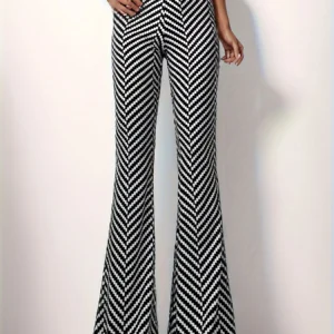 Women's High Waist Flared Yoga Pants Houndstooth Pattern Stretchy Wide Leg Palazzo Trousers Athletic Sportswear