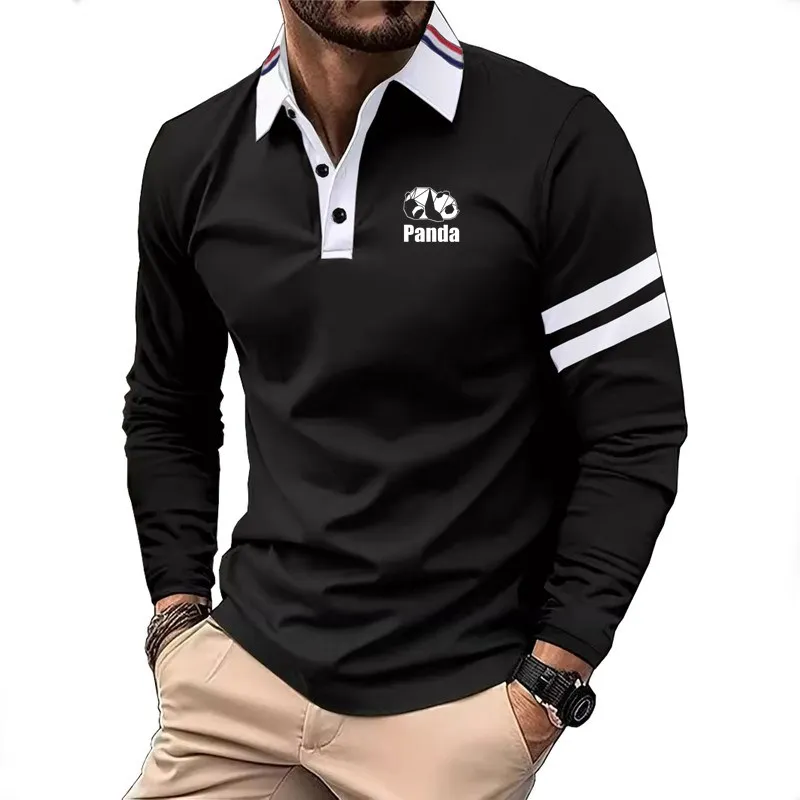 2025 Spring New fashion printed men's business long sleeved polo shirt - Image 4