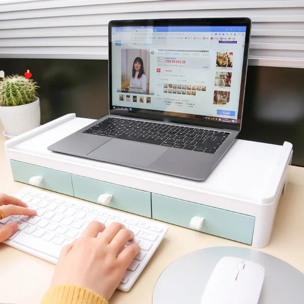 Double-Deck Computer Screen Riser Holder With 3 Drawer PC Monitor Stand Bracket For Laptop Printer Keyboard Desktop Organizers