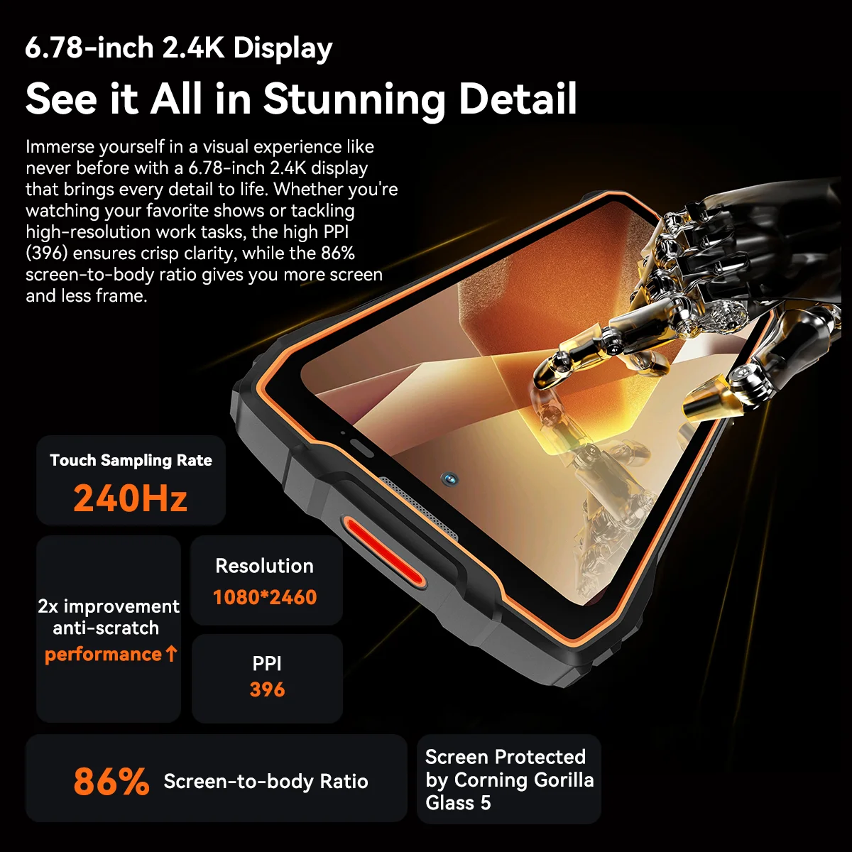 BLACKVIEW BL7000 5G AI Rugged Phone Deepseek GPT Android 15 Smartphone, 6.78" HD+2.4K Display 120Hz, 24(8+16)GB 256GB, 7500Amh - Image 3