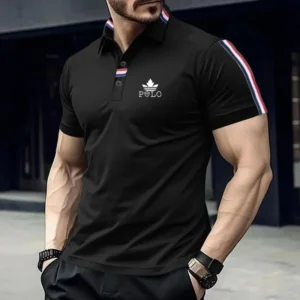 Men's casual short sleeved polo shirt with a collar