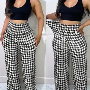 Women Casual Commuters 2024 Spring Summer Latest Comfortable Elegant Plaid Print High Waist Pants Daily Work Urban Fashion Pants