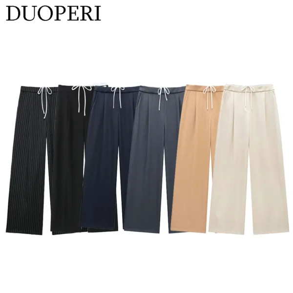 DUOPERI Women Fashion Patchwork Loose Trousers Female Chic Lady Casual Basic Long Pant