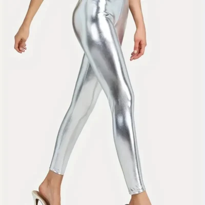 Bright leather nine-point pants high spring silver imitation leather fashion solid color leggings PU leather pants for women
