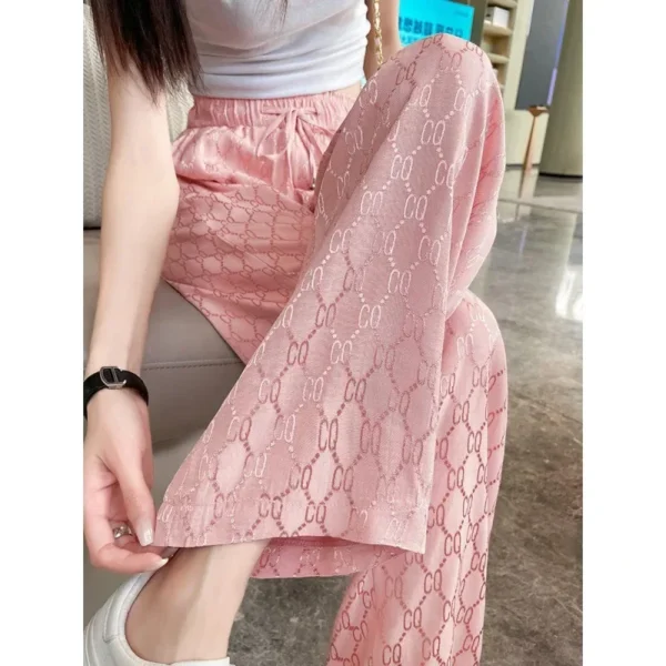 Ice Silk Wide Leg Pants High Waist Drapey Straight Loose Sun Protection Casual Floor-Length Trendy Summer Women's Trousers