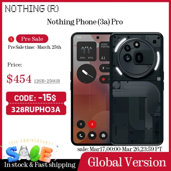 Global Version Nothing Phone (3a) Pro Qualcomm Snapdragon 7s Gen 3 5G 6.77” AMOLED Screen 120Hz Dual 50 MP Camera