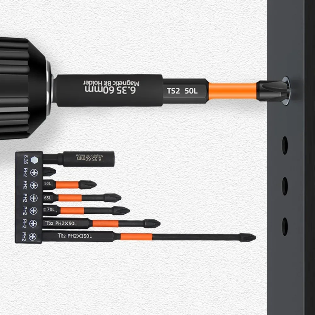 7pc 25-150mm Non-slip PH2 Magnetic Batch Head Cross Screwdriver Cross Screw Driver Non-Slip Extension Rod Hand Tools - Image 2