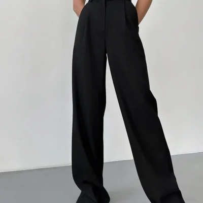 Bornladies Autumn Office Ladies Trousers Women High Waist Pants Pockets Female Summer Pleated Wide Leg Solid OL Pants Women