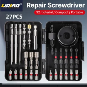 LIDIAO 27PCS Screwdriver Drill Bit Set Power Tool Set Tool Box Kit Drill Bit Set for Wood Metal Steel Screwdriver Bits with Case