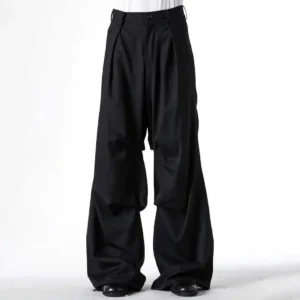 YOJI OOAK pleated design loose straight leg pants handsome long wool niche pants black casual pants for men