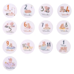 Baby Milestone Cards Paper Cartoon Little Bear 0-12 Months Two-Sided Photography Accessories Newborn Monthly Commemorative Gift