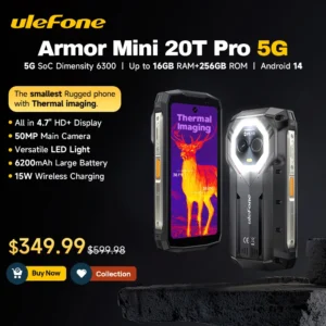 【2024 New】Ulefone Armor Mini 20T Pro 4.7" Rugged Phone Thermal lmaging FLIR® 5G 6200mAh Smartphone Android 14 16GB(8+8) 256GB