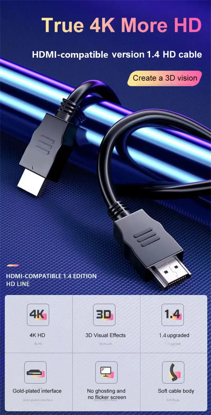 1pcs HDMI HDLINE set-top box TV data cable version 1.4 public-to-public computer monitor video connection HDMI - Image 5