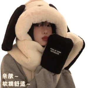 Sanrio Girl One Body Hat Winter Thicken Keep Warm Protection From Cold Cartoon Child Scarf Gloves Pochacco Kawaii Fashion Cute