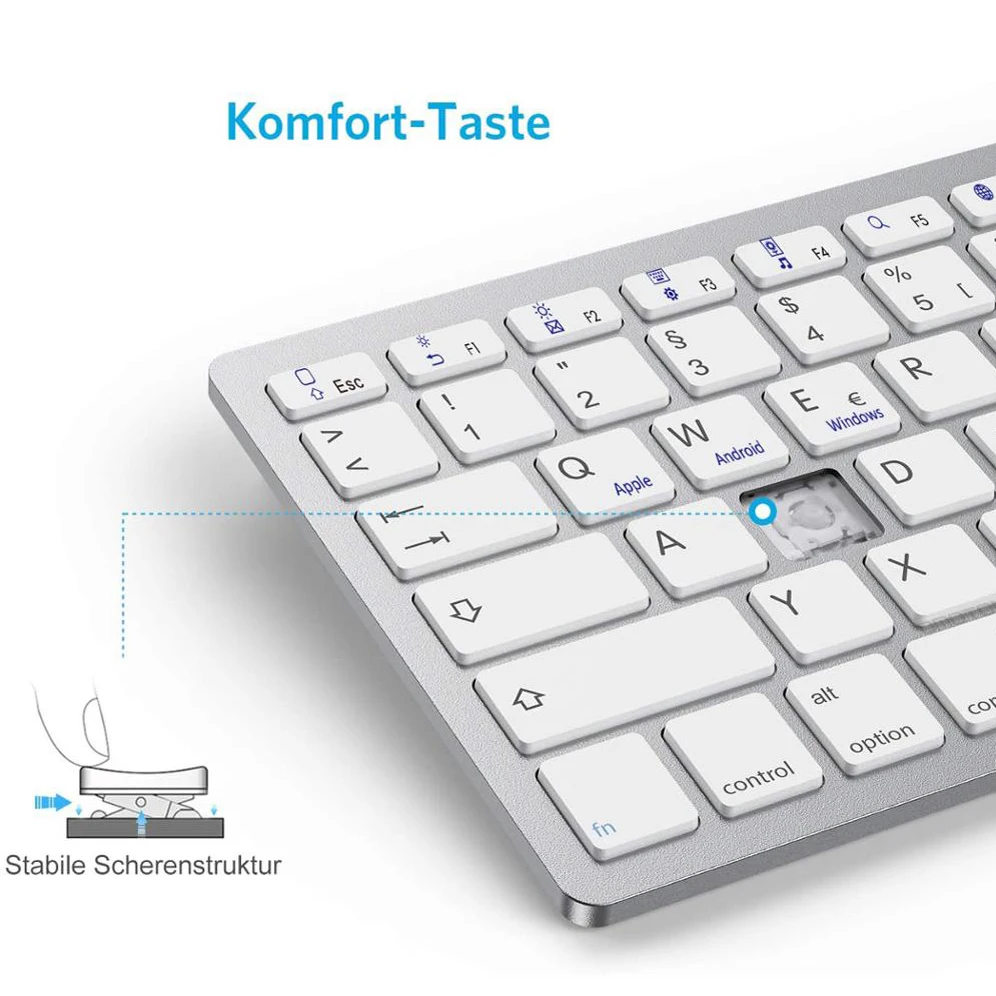 German QWERTZ Layout Bluetooth Keyboard Mouse Combo Wireless Bluetooth Mice Ultra Slim Mute for Mac iPad iOS Android Windows - Image 3