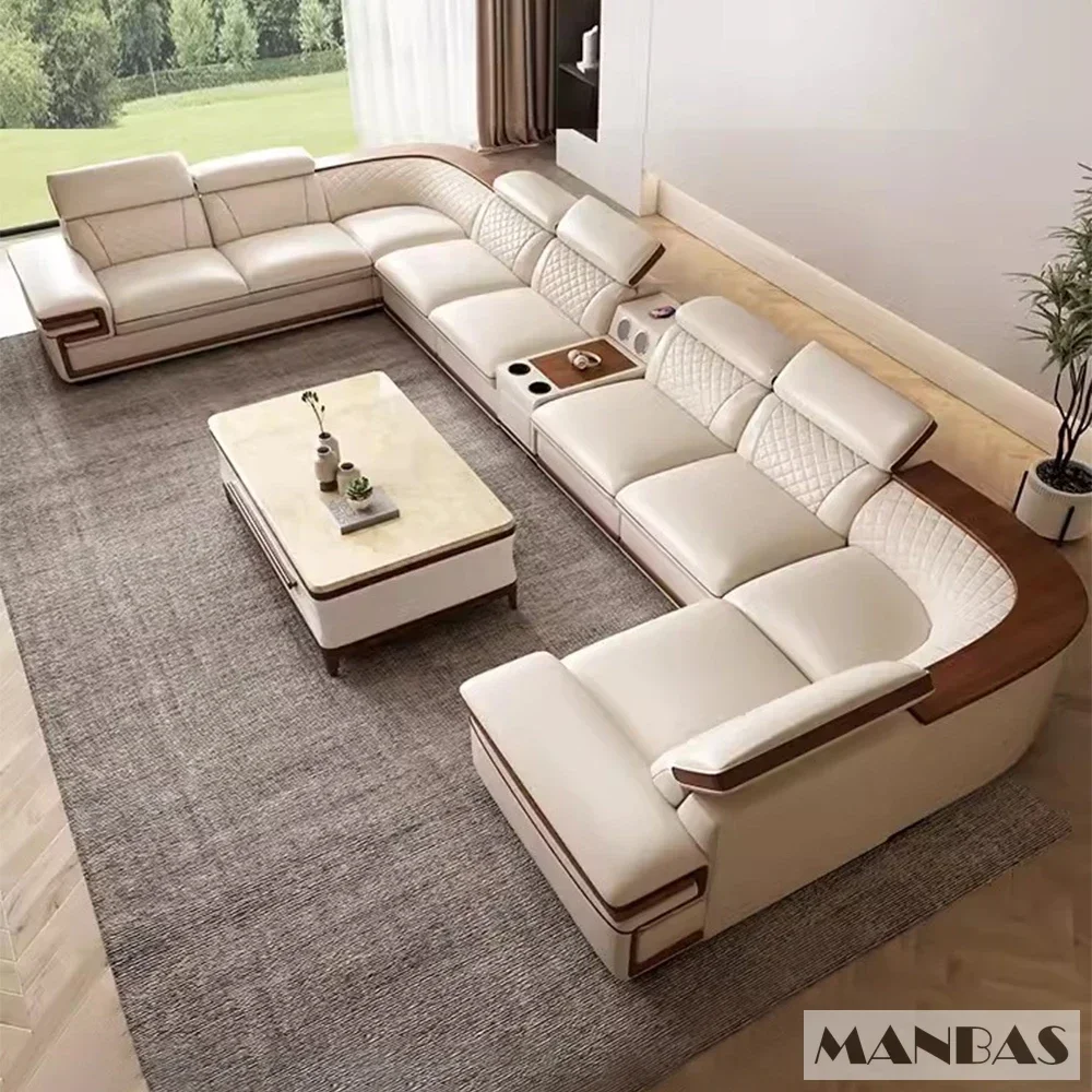MINGDIBAO Premium Italian Genuine Leather Sofa Set for Living Room with Adjustable Headrests, Bluetooth Speaker, Wireless Charge - Image 2