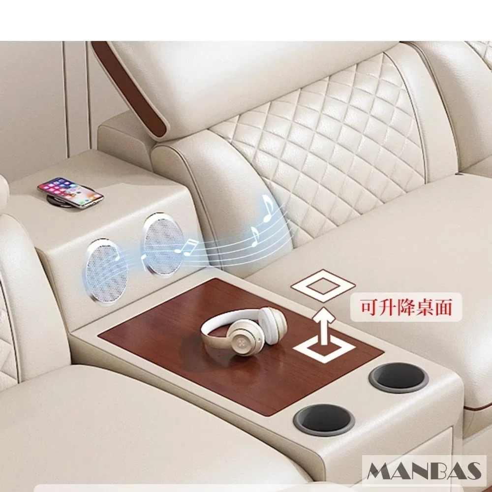 MINGDIBAO Premium Italian Genuine Leather Sofa Set for Living Room with Adjustable Headrests, Bluetooth Speaker, Wireless Charge - Image 5