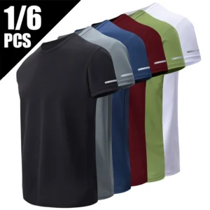 1/2/4Pcs Men's Summer Solid Color Mix And Match Short-sleeved Young Men's Loose Quick-drying Sports Running Shirt Middle-aged T-