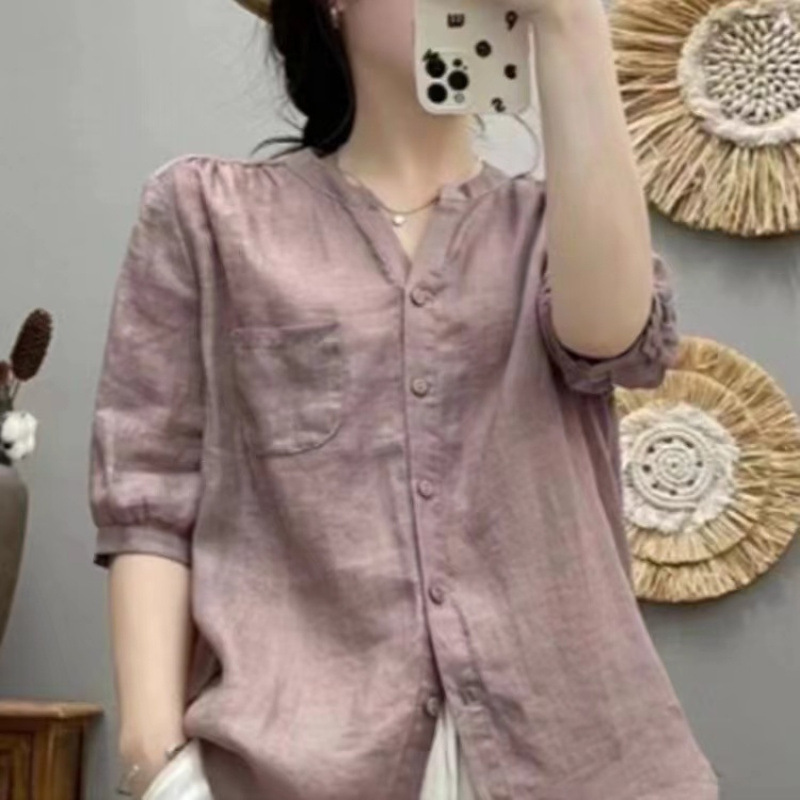 Versatile Lightweight Shirt In Premium Ramie Fabric Solid Color - Image 4