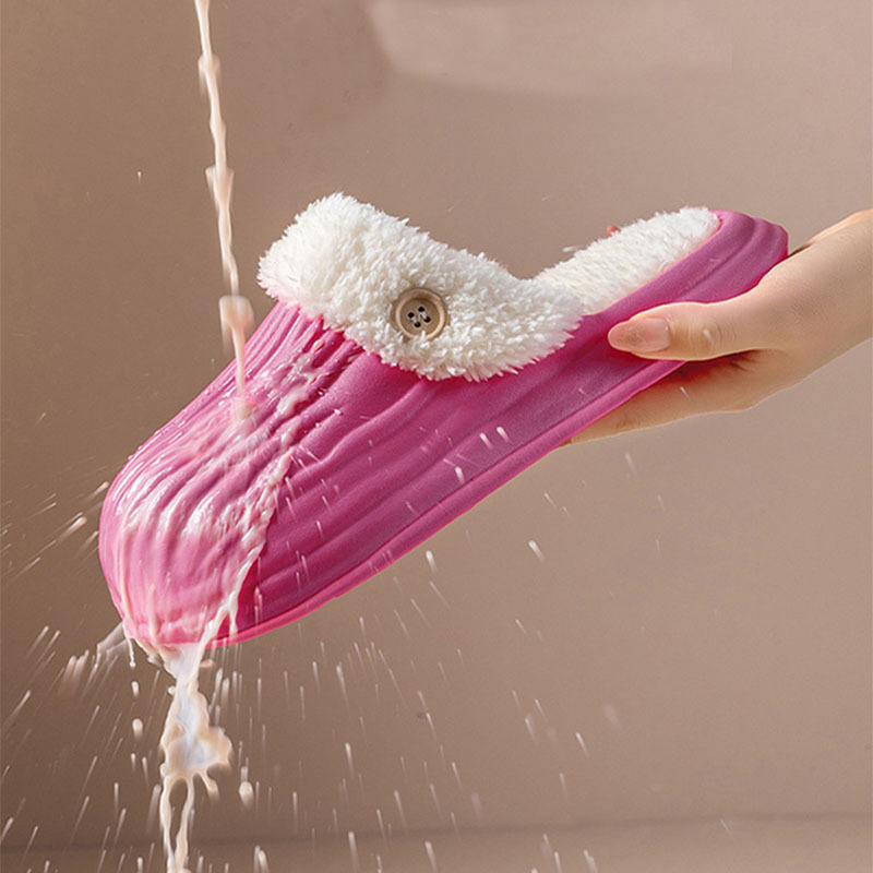 New Detachable House Slippers Winter Warm Waterproof Removable Fluffy Slippers With Button Design Non-slip Plush Shoes For Women Men - Image 5