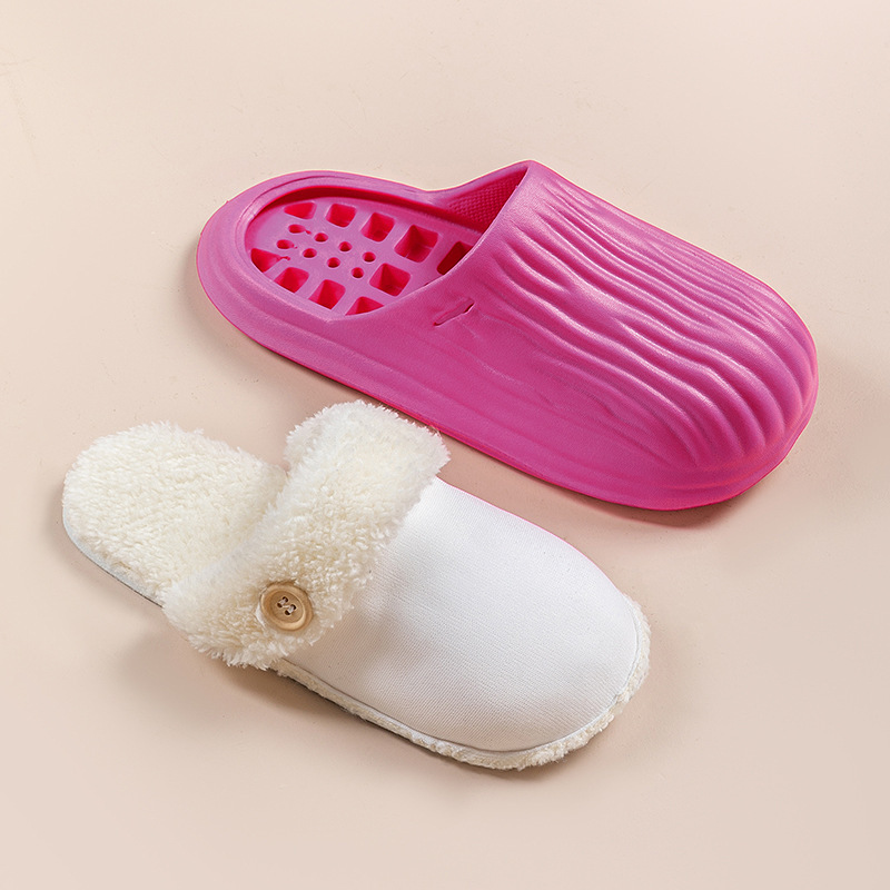 New Detachable House Slippers Winter Warm Waterproof Removable Fluffy Slippers With Button Design Non-slip Plush Shoes For Women Men - Image 6