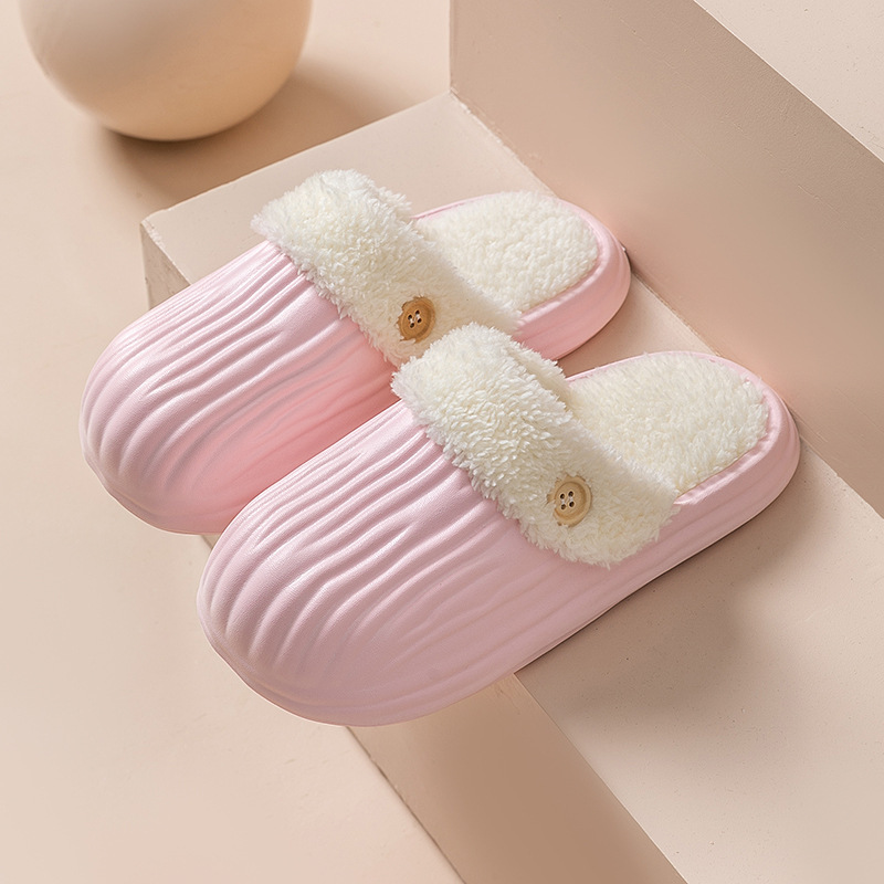 New Detachable House Slippers Winter Warm Waterproof Removable Fluffy Slippers With Button Design Non-slip Plush Shoes For Women Men - Image 9
