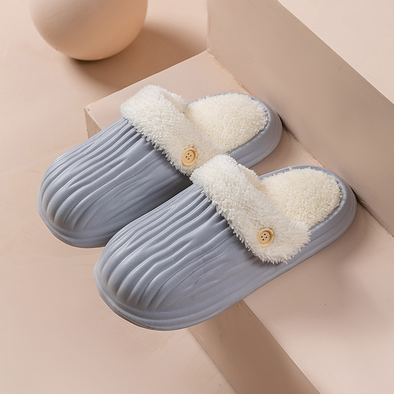 New Detachable House Slippers Winter Warm Waterproof Removable Fluffy Slippers With Button Design Non-slip Plush Shoes For Women Men - Image 10