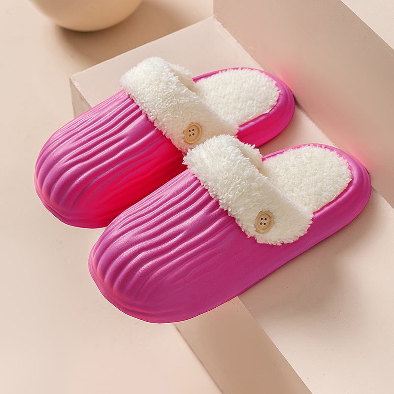 New Detachable House Slippers Winter Warm Waterproof Removable Fluffy Slippers With Button Design Non-slip Plush Shoes For Women Men - Image 8