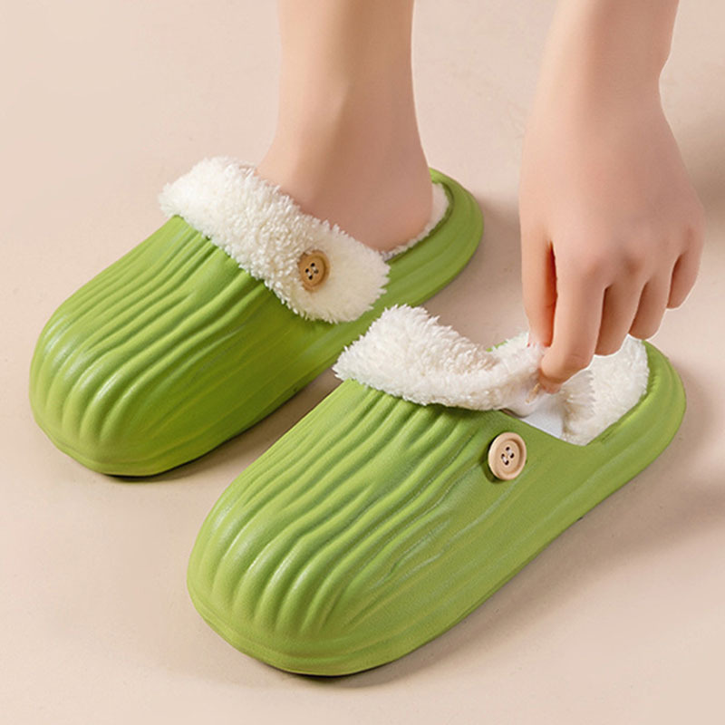 New Detachable House Slippers Winter Warm Waterproof Removable Fluffy Slippers With Button Design Non-slip Plush Shoes For Women Men - Image 2