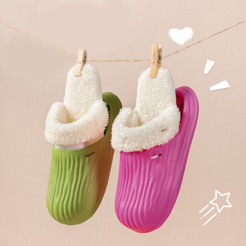 New Detachable House Slippers Winter Warm Waterproof Removable Fluffy Slippers With Button Design Non-slip Plush Shoes For Women Men - Image 4