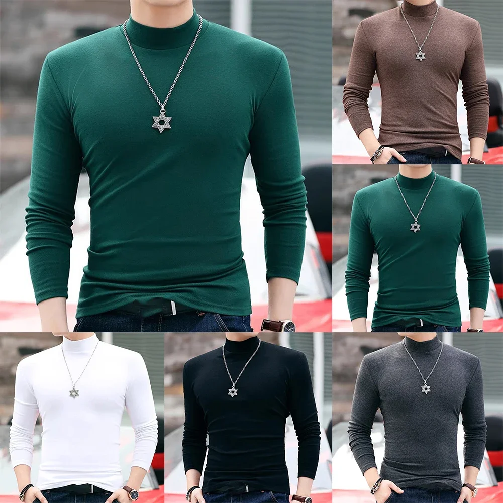 Dark Gray Mens Half Turtleneck Solid Pattern Underwear Tops Polyester Fabric Regular Length Suitable For All Seasons - Image 6