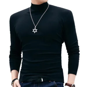 Dark Gray Mens Half Turtleneck Solid Pattern Underwear Tops Polyester Fabric Regular Length Suitable For All Seasons