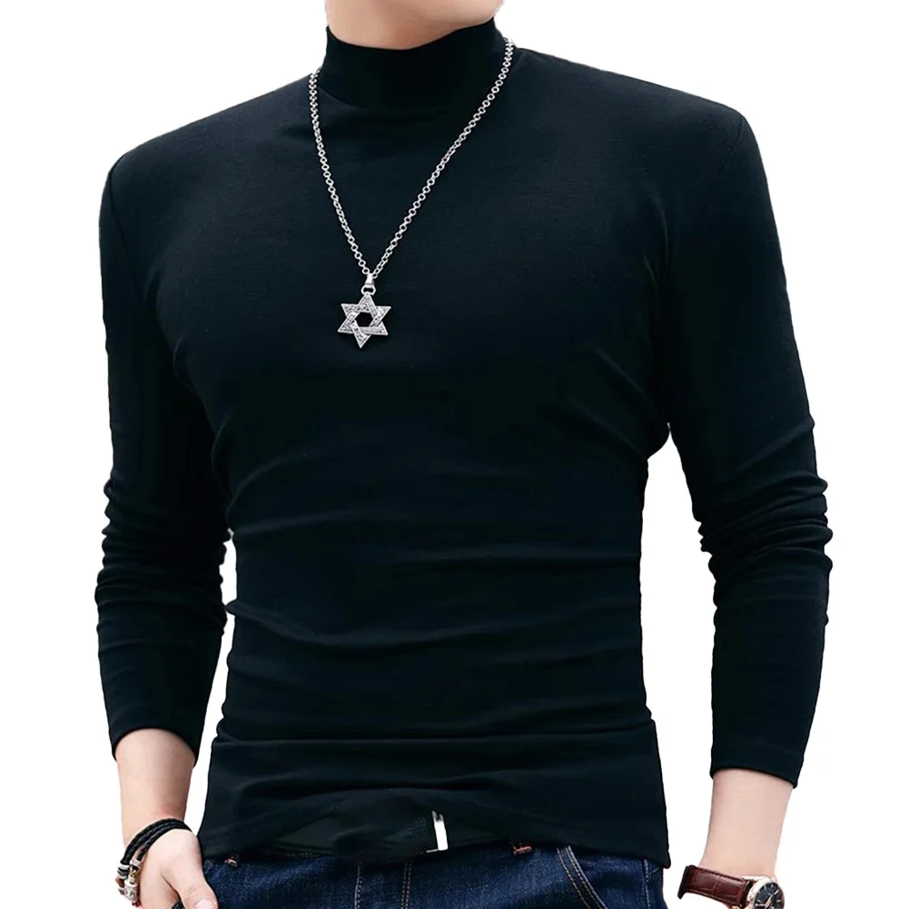 Dark Gray Mens Half Turtleneck Solid Pattern Underwear Tops Polyester Fabric Regular Length Suitable For All Seasons