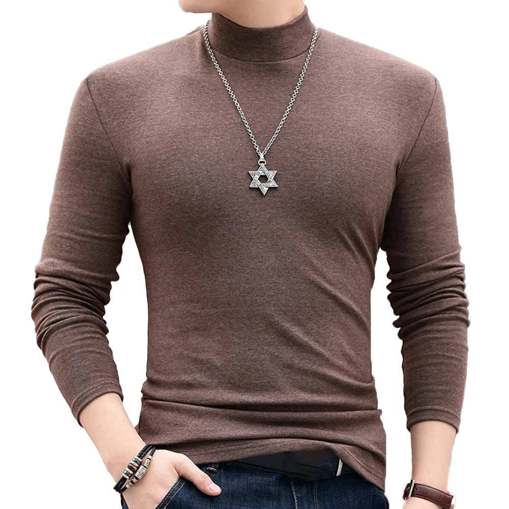 Dark Gray Mens Half Turtleneck Solid Pattern Underwear Tops Polyester Fabric Regular Length Suitable For All Seasons - Image 2