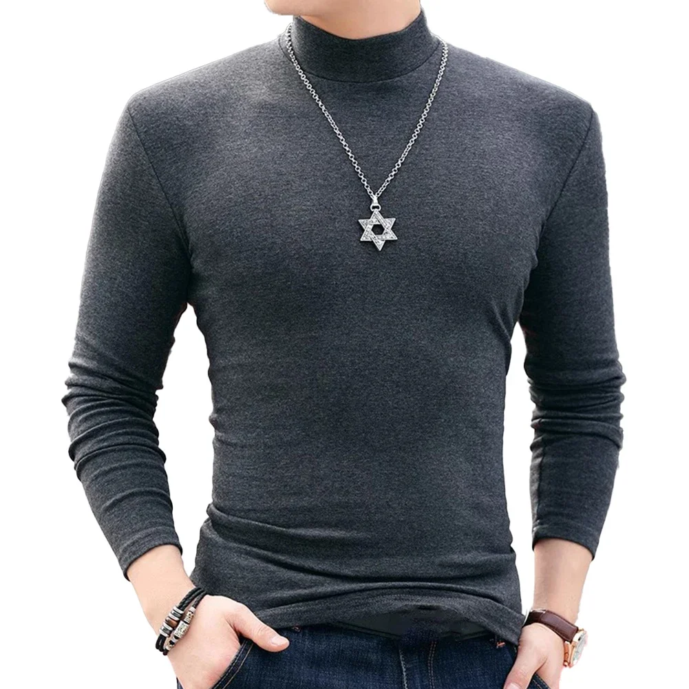 Dark Gray Mens Half Turtleneck Solid Pattern Underwear Tops Polyester Fabric Regular Length Suitable For All Seasons - Image 5
