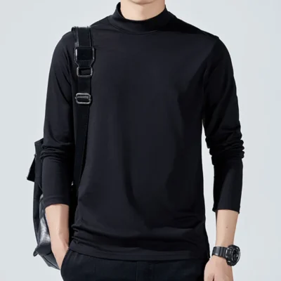 All Seasons Mens Half High Neck T-Shirt Slimming Fit Pullovers Sports Casual Tops Elastic Man Tees Undershirts