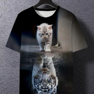 Men's 3D Animal Print T-Shirt,Polyester Crew Neck Short Sleeve Tee,Casual Sports Style,All-Season Knit Fabric Top
