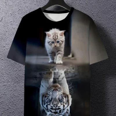 Men's 3D Animal Print T-Shirt,Polyester Crew Neck Short Sleeve Tee,Casual Sports Style,All-Season Knit Fabric Top