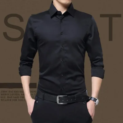 Spring Summer Social Men's Shirt Long Sleeve Business Casual Pure Shirt All Match Business Formal Men Casual Button Shirt Top