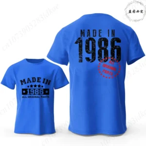 40th Birthday Retro T-shirts for Men: Made in 1986 All Original Parts Front & 40 Limited Edition Back Graphic Short Sleeve Tees